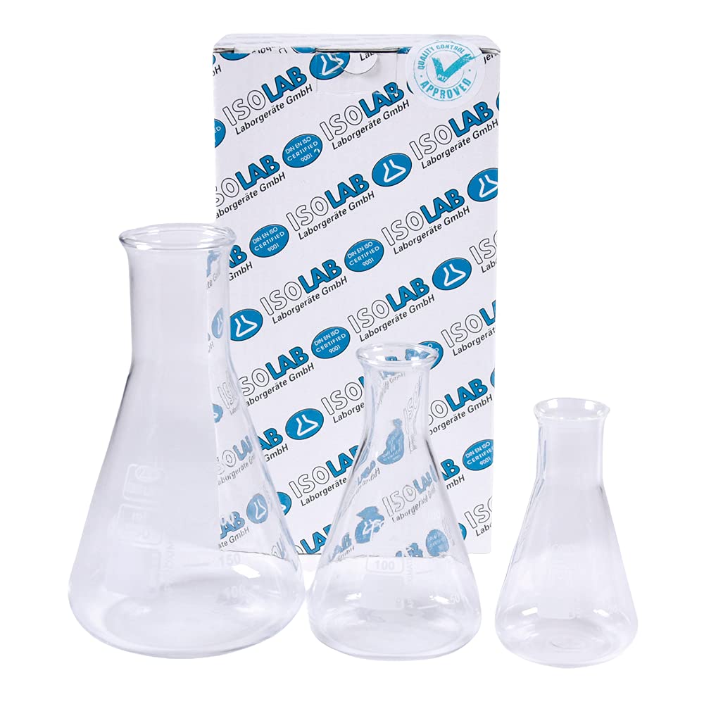 isolab-erlenmeyer-50-100-250-ml-enghals-kolben-3er-set-glas image 6